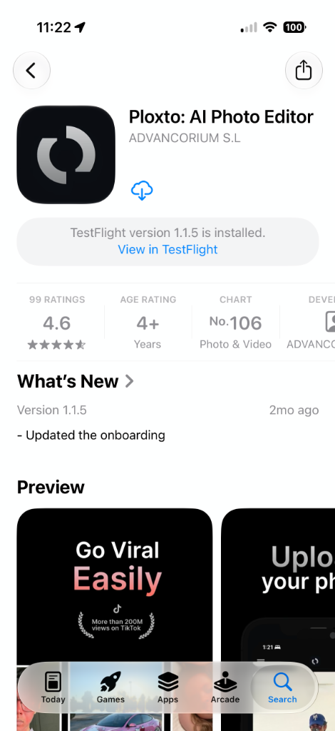 Ploxto App Store Listing Screen